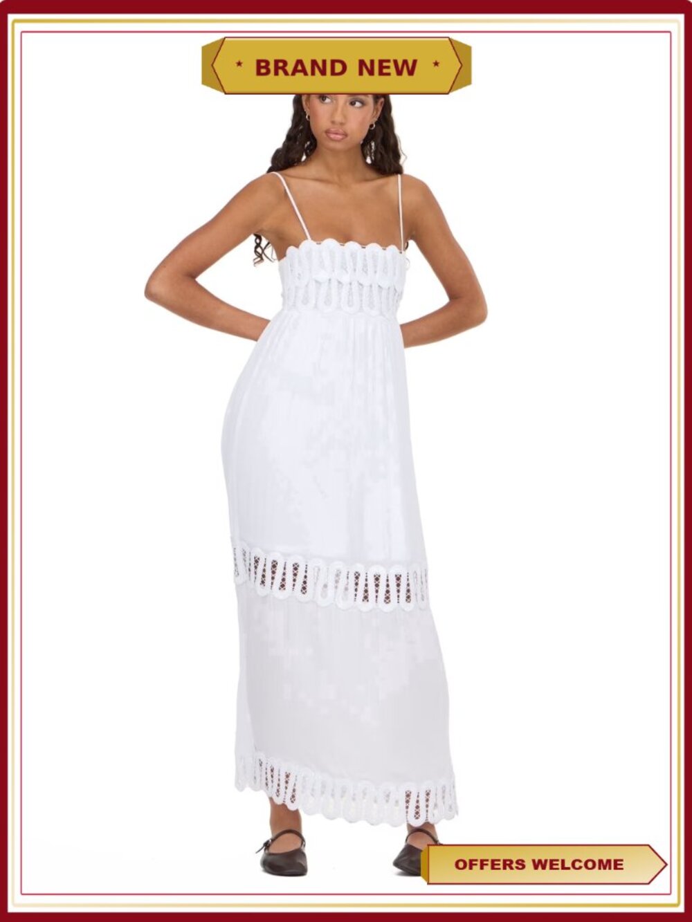Forever 21 Maxi Dress Lace Yoke Sleeveless Tiered Flowy Long Vacation Dress